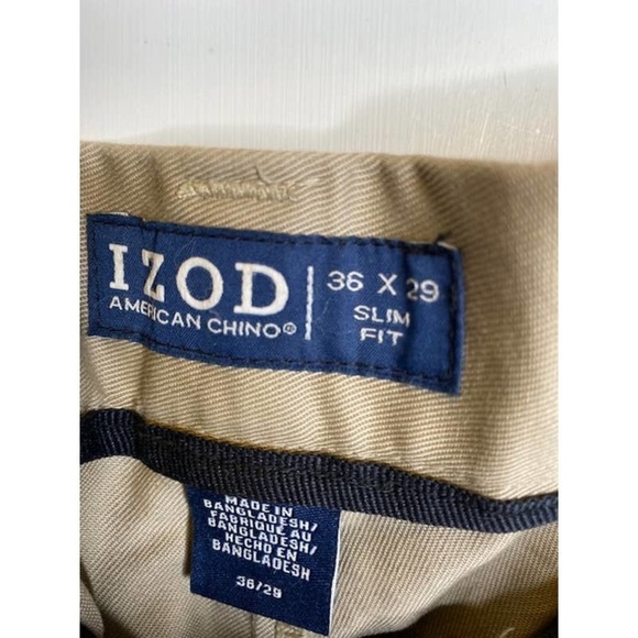 IZOD American Chino Flat Front Slim Fit Pant - Khaki, Waist 36x29 - Picture 4 of 4